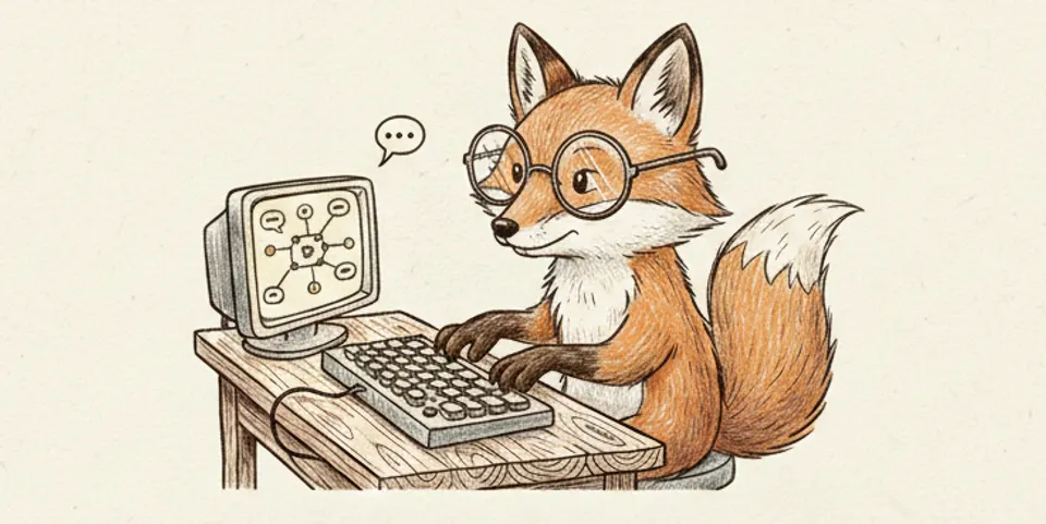 The fox for LLM Agents Interview Questions, drawn at a desk