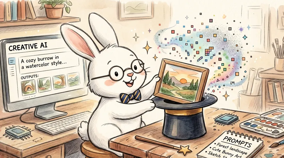 The rabbit for Generative Vision Interview Questions, drawn at a desk