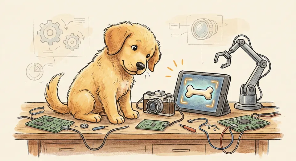 The retriever for Computer Vision Interview Questions, drawn at a desk